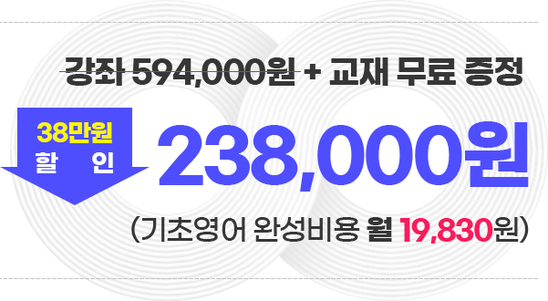 20만원 할인 238,000원 (기초영어 완성비용 월 19,830원)